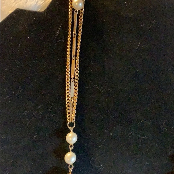Golden Faux Pearl Long Necklace Multi Textured - Picture 2 of 6